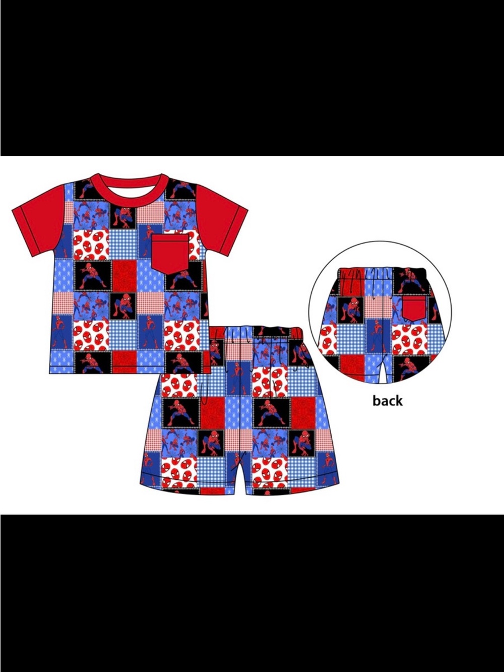 Red & Blue Patchwork Kids bamboo short Set - Short Sleeve Top & Shorts